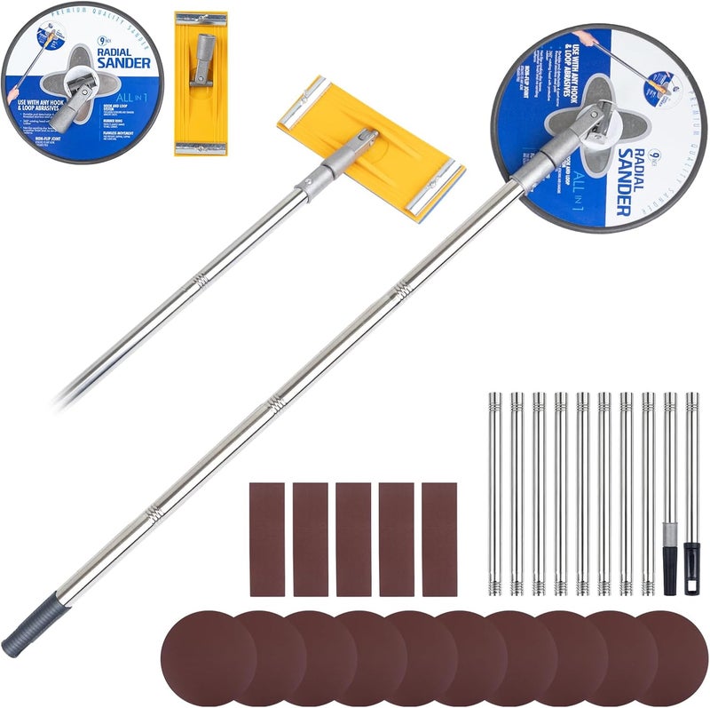 MrCarbon Drywall Pole Sander With 118in Splicing Pole,2 Sander Heads,15sanding Sheets (80,100,180,240,320 Grit),Suitable For Wall Painting, Cleaning and Polishing - Image 1
